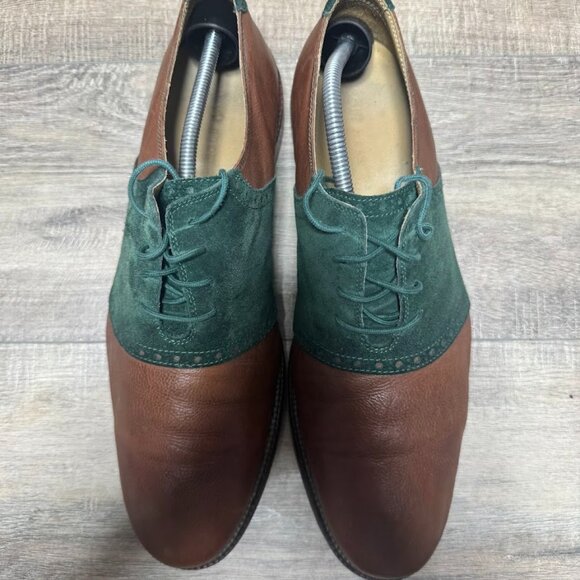 Cole Haan Williams Saddle II Brown/Green Suede Leather Shoes Men's Size 11.5 - Picture 2 of 7